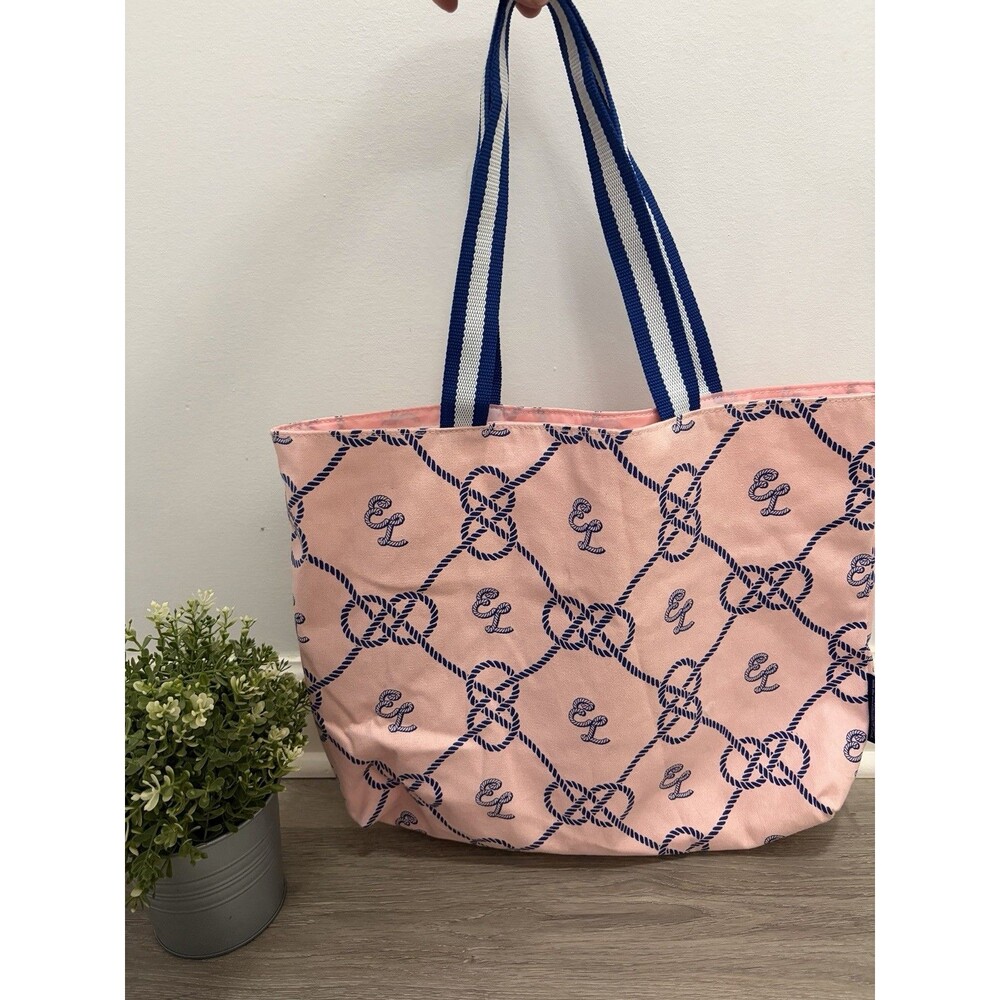 Estée Lauder Pink & Blue Nautical Rope Reusable Canvas Tote Bag